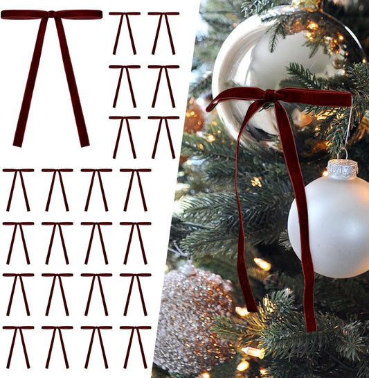 24 Pcs Burgundy Velvet Christmas Tree Bows Door Garland Decor Vintage Wreath Bow (3/8'' Wide, 5 * 7 Inch)