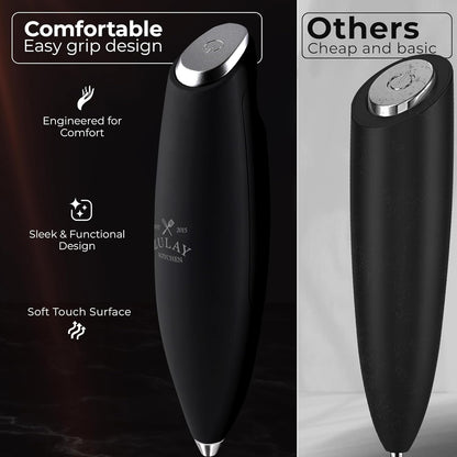 Patented Tornado Triple Whisk Milk Frother with 4 Duracell Batteries – Handheld Foam Maker for Coffee, Lattes, Matcha & Hot Chocolate – Rich, Creamy Froth in Seconds