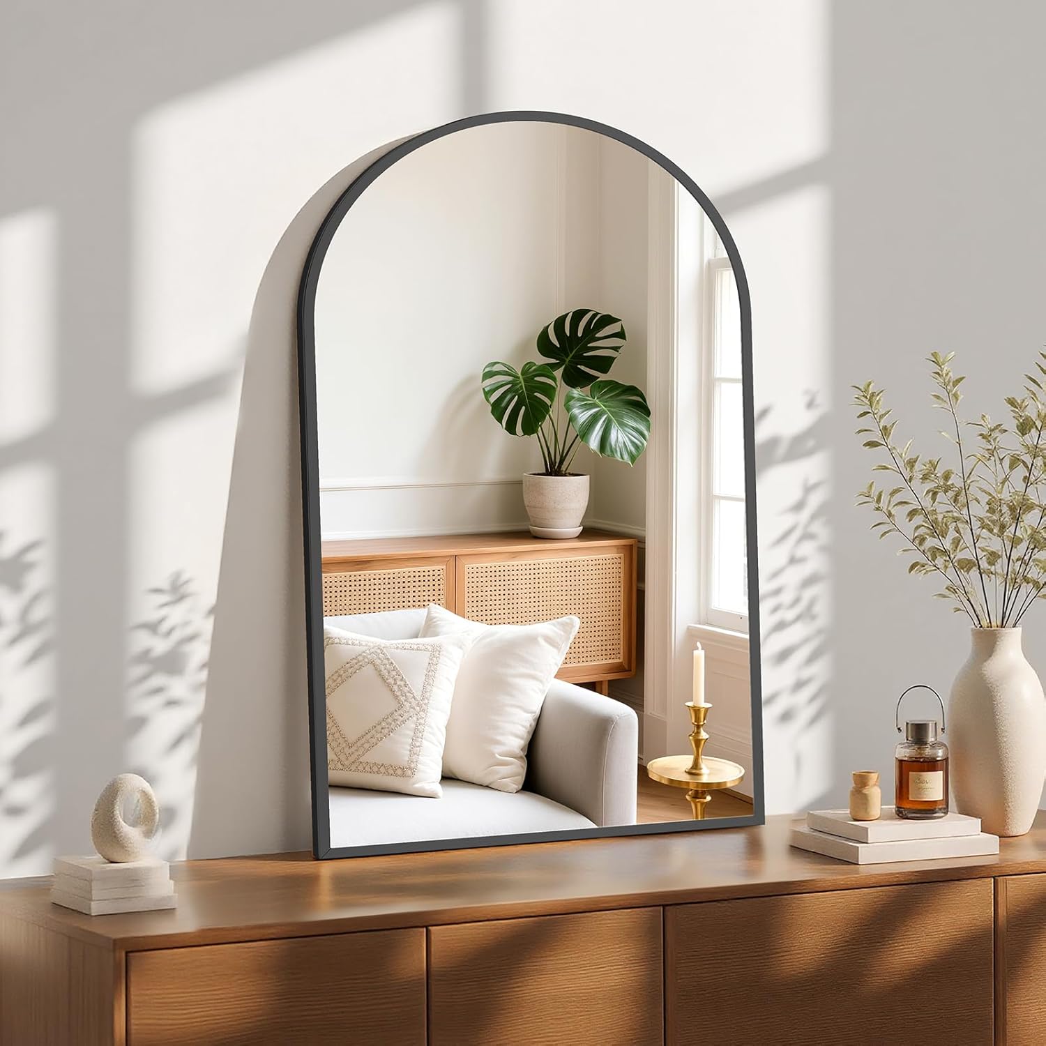 24"X36" Arch Black Bathroom Wall Mirror, Metal Frame Vanity Mirror for Bedroom, Entryway, Living Room