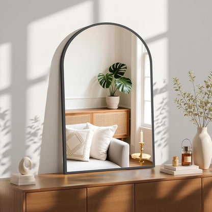 24"X36" Arch Black Bathroom Wall Mirror, Metal Frame Vanity Mirror for Bedroom, Entryway, Living Room