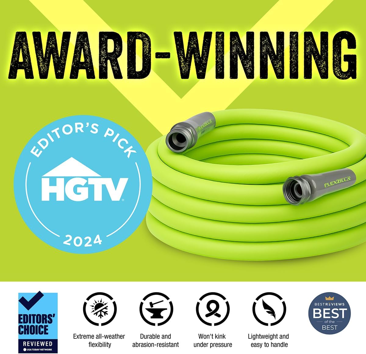 Garden Hose 5/8 In. X 50 Ft., Lightweight All-Weather Water Hose, Durable and Flexible, Leak-Free Connections