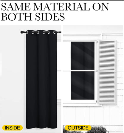 Pitch Black Solid Thermal Insulated Grommet Blackout Curtains/Drapes for Bedroom Window (2 Panels, 42 Inches Wide by 63 Inches Long, Black)