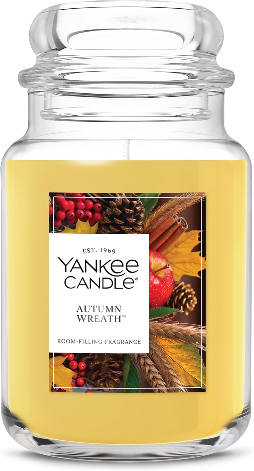 Autumn Wreath, Fall Scented Candle, 22Oz Large Jar with up to 150 Hour Burn Time