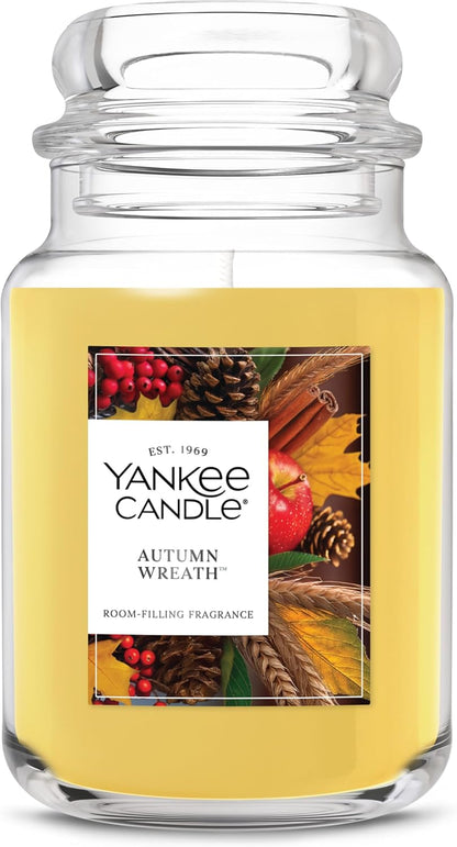 Autumn Wreath, Fall Scented Candle, 22Oz Large Jar with up to 150 Hour Burn Time