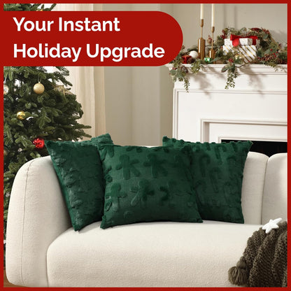 Gingerbread Pillowcases 18X18 - Christmas Pillow Covers Set of 2 - Xmas Couch Pillowcases for Living Room - Bed-Sized Holiday Throw Pillow Covers - Winter Holiday Home Decor - 3D Cushion Cases - Green