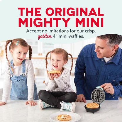 Mini Waffle Maker - 4” Waffle Mold, Nonstick Waffle Iron with Quick Heat-Up, PTFE Nonstick Surface - Perfect Mini Waffle Maker for Kids and Families, Just Add Batter (Aqua)