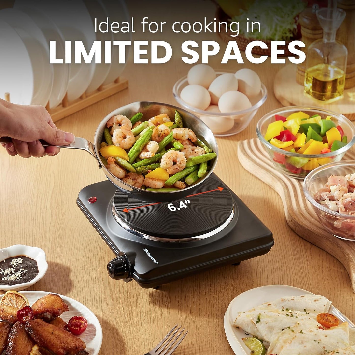 ESB-301BF# Countertop Single Cast Iron Burner, 1000 Watts Electric Hot Plate, Temperature Controls, Power Indicator Lights, Easy to Clean, Black