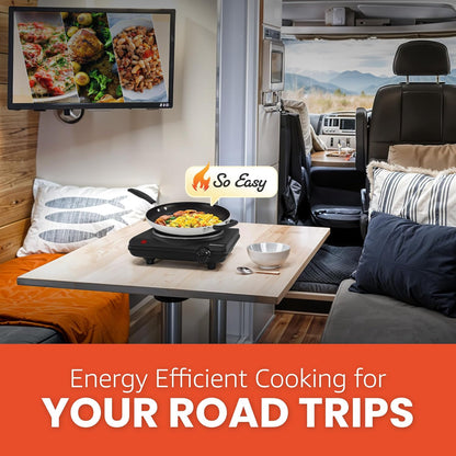 ESB-301BF# Countertop Single Cast Iron Burner, 1000 Watts Electric Hot Plate, Temperature Controls, Power Indicator Lights, Easy to Clean, Black