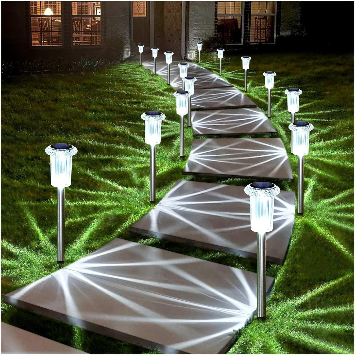 Solar Lights Outdoor 10 Pack Waterproof 6000K Cold White LED Stainless Steel Stake for Pathway Yard Garden Driveway Solar Powered outside Christmas Decor