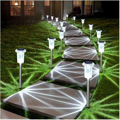 Solar Lights Outdoor 10 Pack Waterproof 6000K Cold White LED Stainless Steel Stake for Pathway Yard Garden Driveway Solar Powered outside Christmas Decor