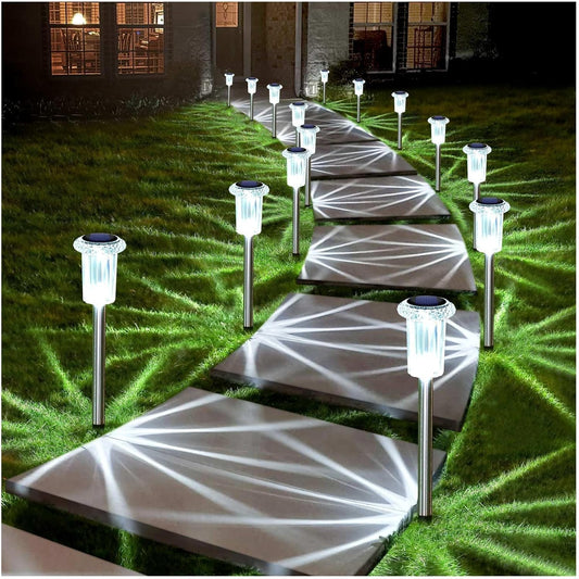 Solar Lights Outdoor 10 Pack Waterproof 6000K Cold White LED Stainless Steel Stake for Pathway Yard Garden Driveway Solar Powered outside Christmas Decor