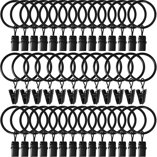 40 Pack Curtain Rings with Clips, Drapery Clips with Rings, Drapes Rings 1.26 in Interior Diameter, Fits up to 1 in Curtain Rod, Black