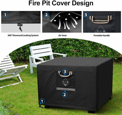 Fire Pit Cover Square Heavy Duty Fabric 100% Waterproof, Fits Outdoor for 29”,30 Inch,31 Inch,32 Inch Fire Pit/Table Cover,Gas Fire Pit Cover (32”L X 32”W X 24”H,Black)