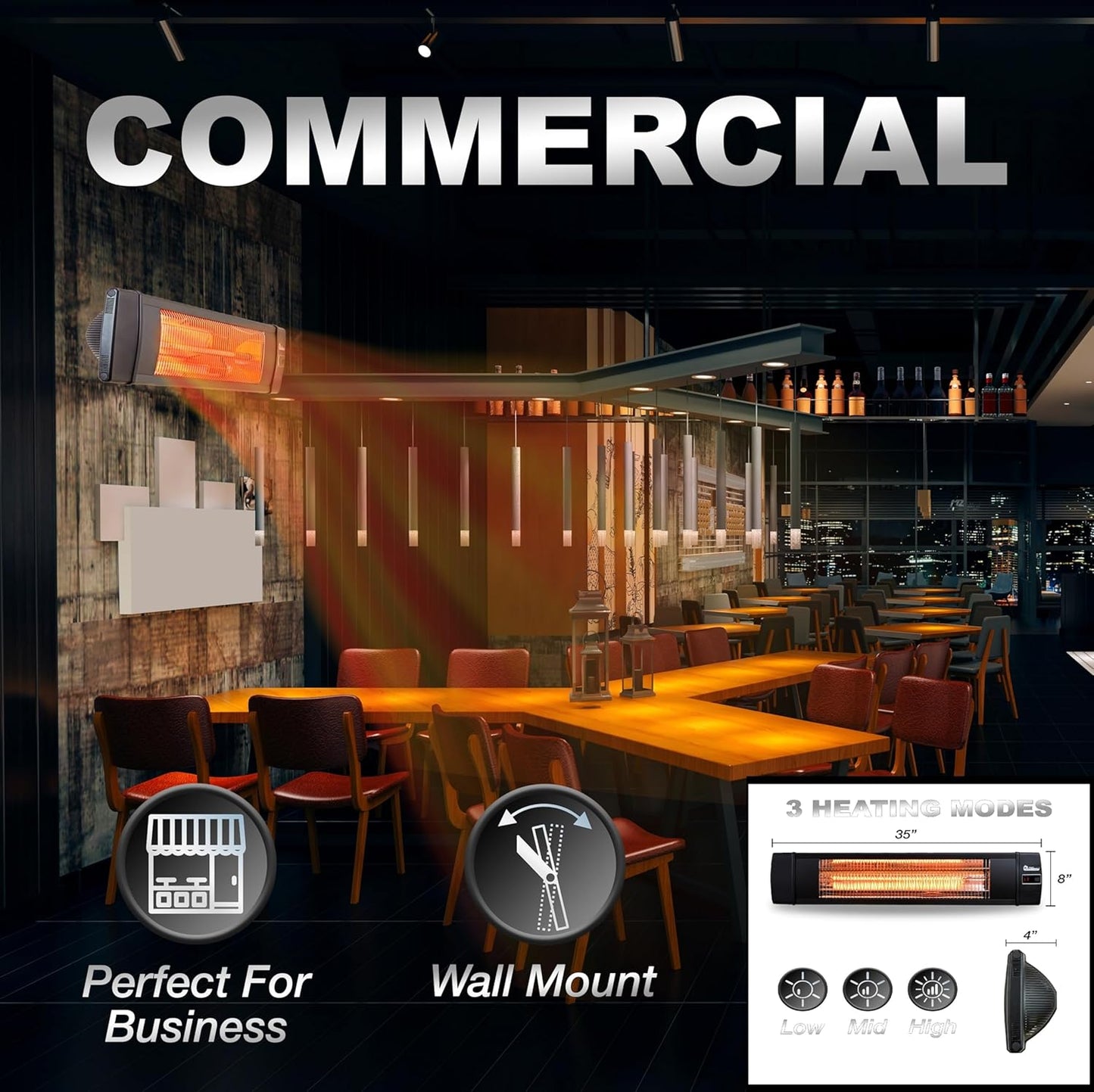 Dr Infrared Heater DR-238 Carbon Infrared Outdoor Heater for Restaurant, Patio, Backyard, Garage, and Decks, Standard, Black