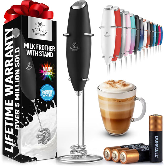 Patented Tornado Triple Whisk Milk Frother with 4 Duracell Batteries – Handheld Foam Maker for Coffee, Lattes, Matcha & Hot Chocolate – Rich, Creamy Froth in Seconds