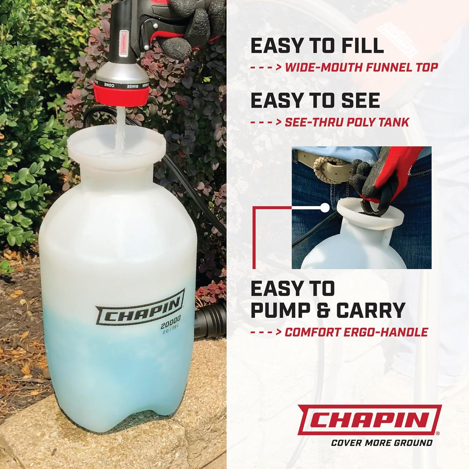 Chapin 20004 Pump Sprayer, 1 Gallon, Lawn and Garden, Hand Pressurized, Anti-Clog Filter, Adjustable Spray Nozzle, Spraying Plants, Watering, Weeds, Fertilizer and Pests, Translucent