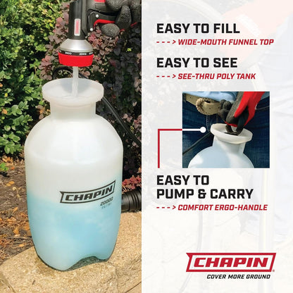 Chapin 20004 Pump Sprayer, 1 Gallon, Lawn and Garden, Hand Pressurized, Anti-Clog Filter, Adjustable Spray Nozzle, Spraying Plants, Watering, Weeds, Fertilizer and Pests, Translucent