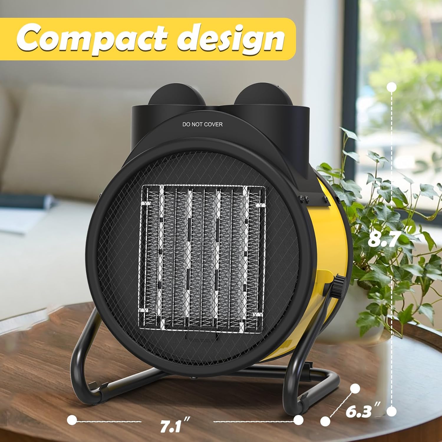 Outdoor Heaters for Patio, 1500W Portable Garage Heater with Overheat Protection & 3S Fast Heating, Non-Slip Cushion, Electric Space Heater for Patio, Garage, Greenhouse, Bedroom, Yellow