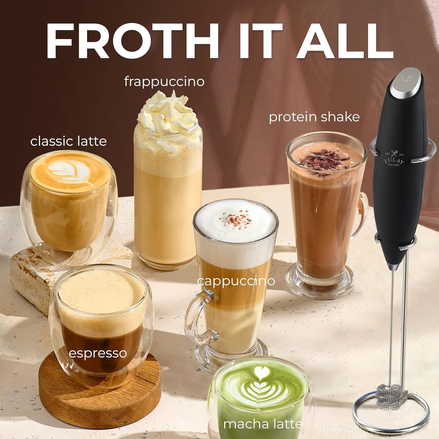 Patented Tornado Triple Whisk Milk Frother with 4 Duracell Batteries – Handheld Foam Maker for Coffee, Lattes, Matcha & Hot Chocolate – Rich, Creamy Froth in Seconds