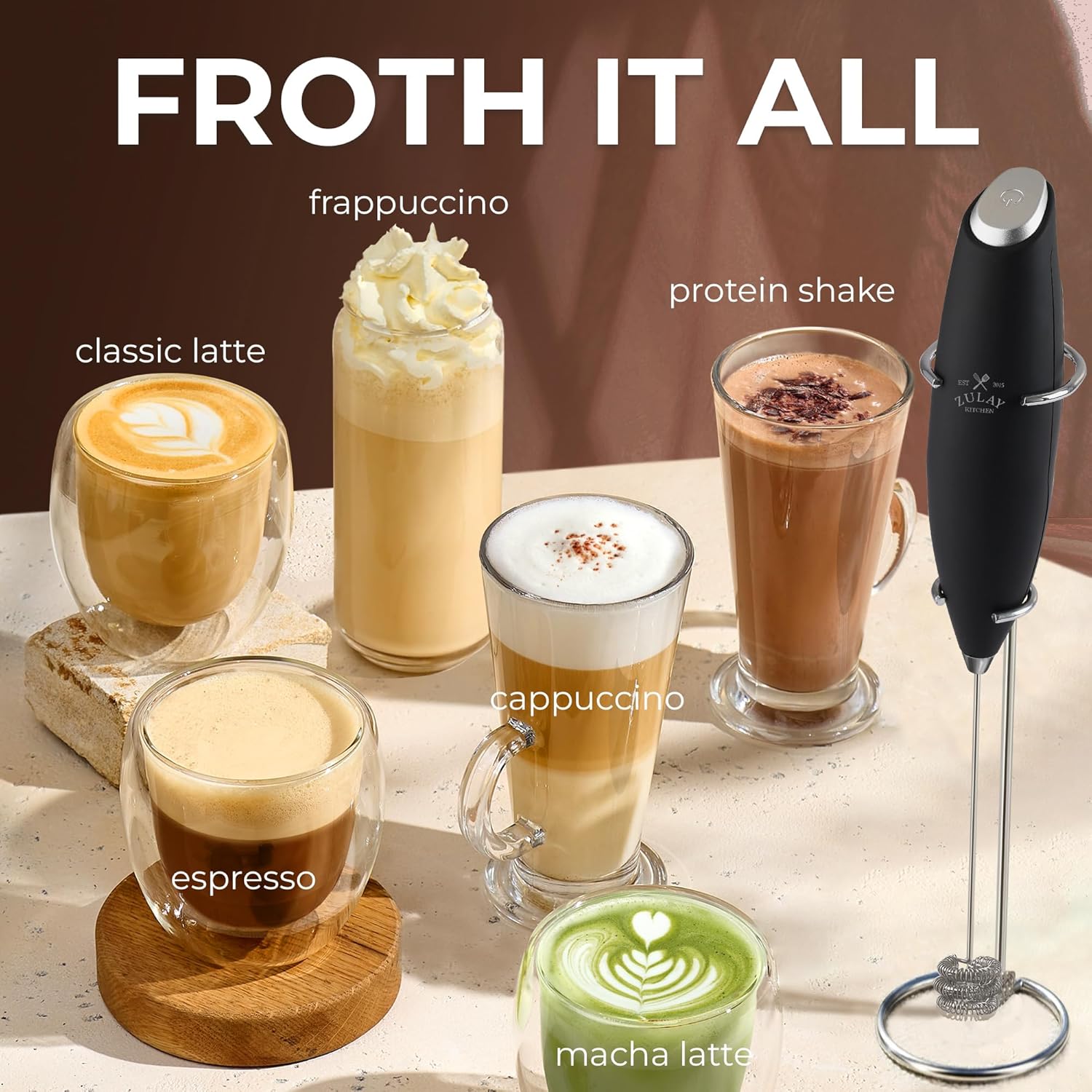 Patented Tornado Triple Whisk Milk Frother with 4 Duracell Batteries – Handheld Foam Maker for Coffee, Lattes, Matcha & Hot Chocolate – Rich, Creamy Froth in Seconds