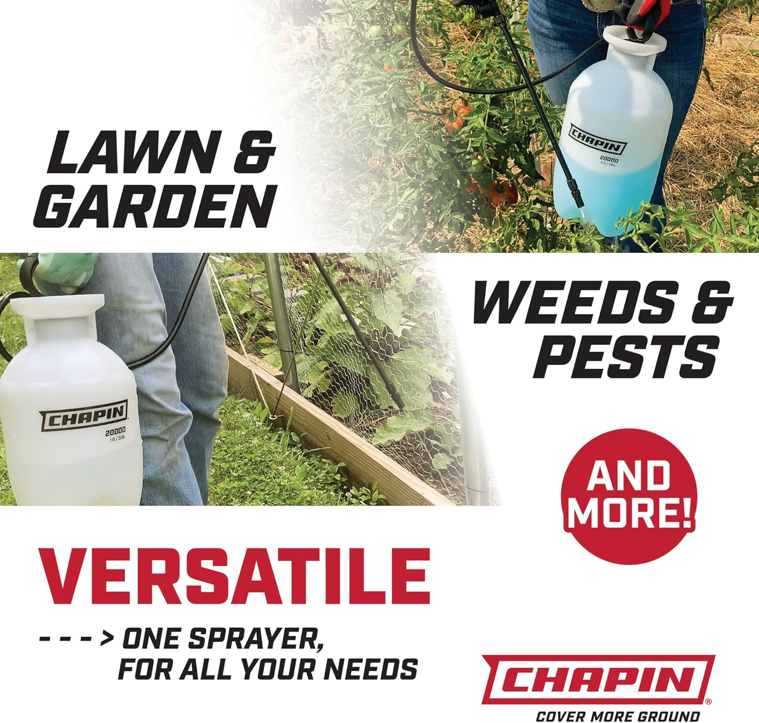 Chapin 20004 Pump Sprayer, 1 Gallon, Lawn and Garden, Hand Pressurized, Anti-Clog Filter, Adjustable Spray Nozzle, Spraying Plants, Watering, Weeds, Fertilizer and Pests, Translucent