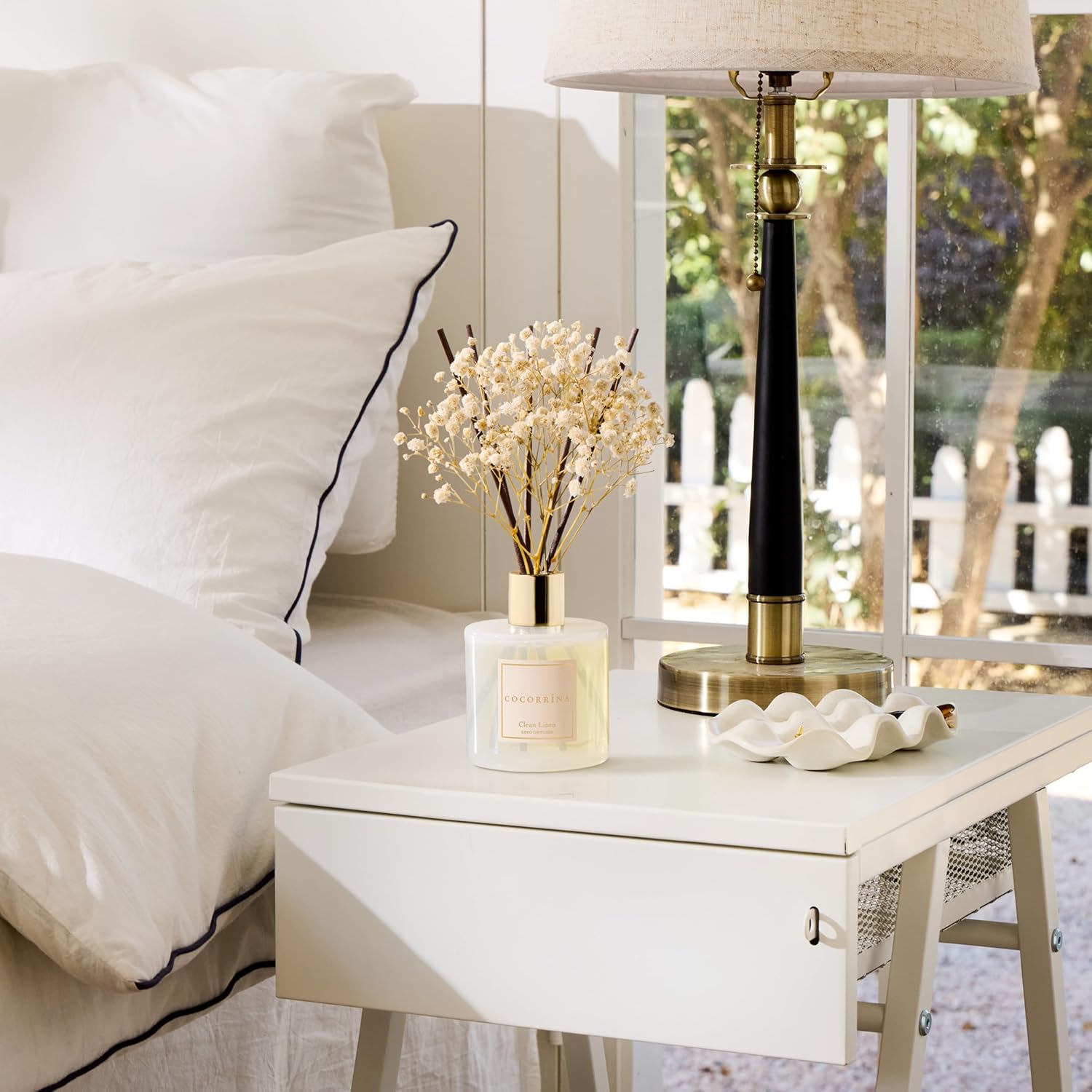 Reed Diffuser Set, Clean Linen 6.7 Fl Oz Scented Diffuser with Sticks Home Fragrance Reed Diffuser for Bathroom Shelf Decor