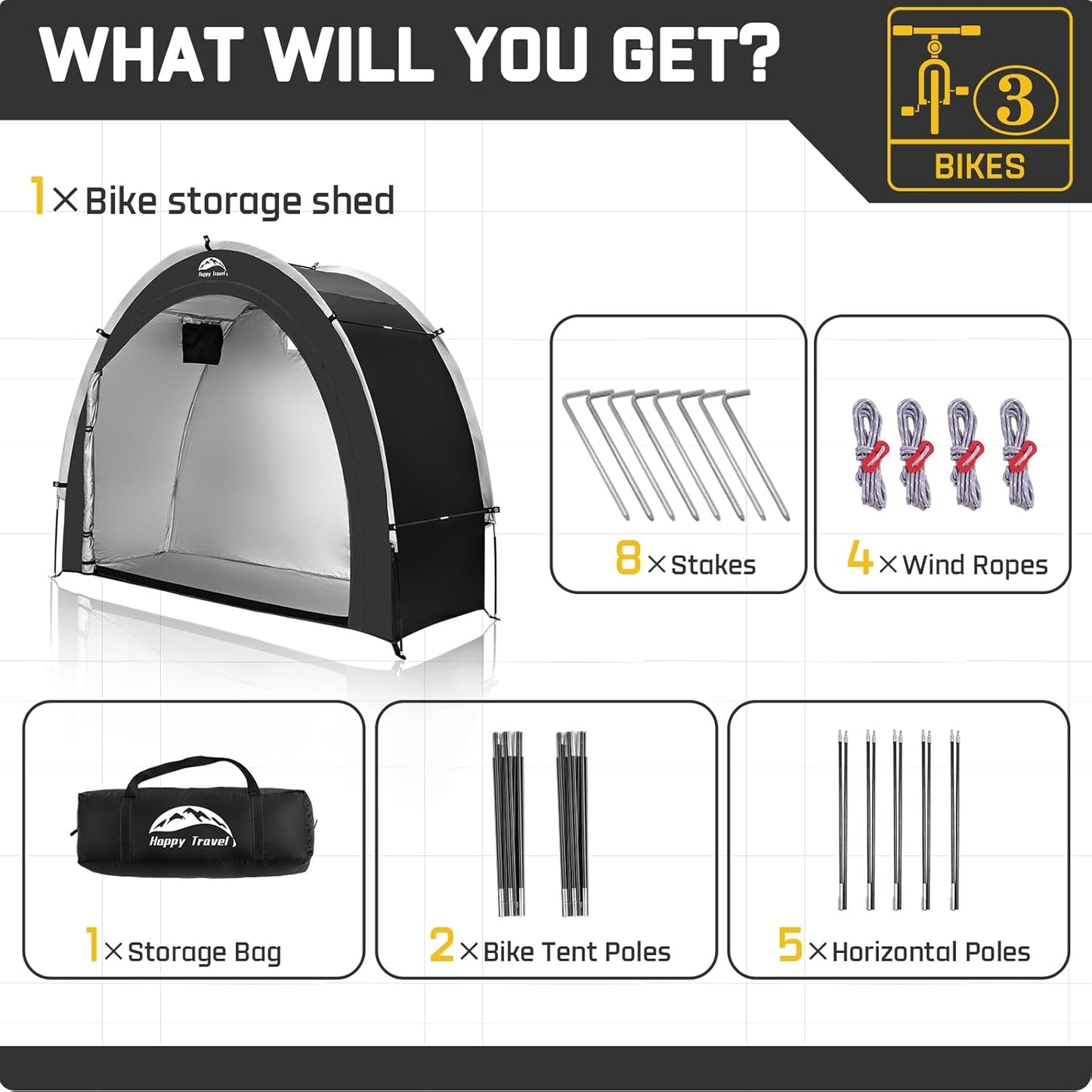 Bike Storage Shed Tent,Outdoor Portable Bicycle Storage Sheds with 210D Oxford Fabric PU4000 Waterproof for 2/3/4/6/8 Bikes,Bike Covers Shelter for Motorcycle,Garden Tools,Toys,Lawn Mower
