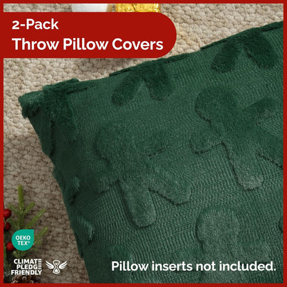 Gingerbread Pillowcases 18X18 - Christmas Pillow Covers Set of 2 - Xmas Couch Pillowcases for Living Room - Bed-Sized Holiday Throw Pillow Covers - Winter Holiday Home Decor - 3D Cushion Cases - Green
