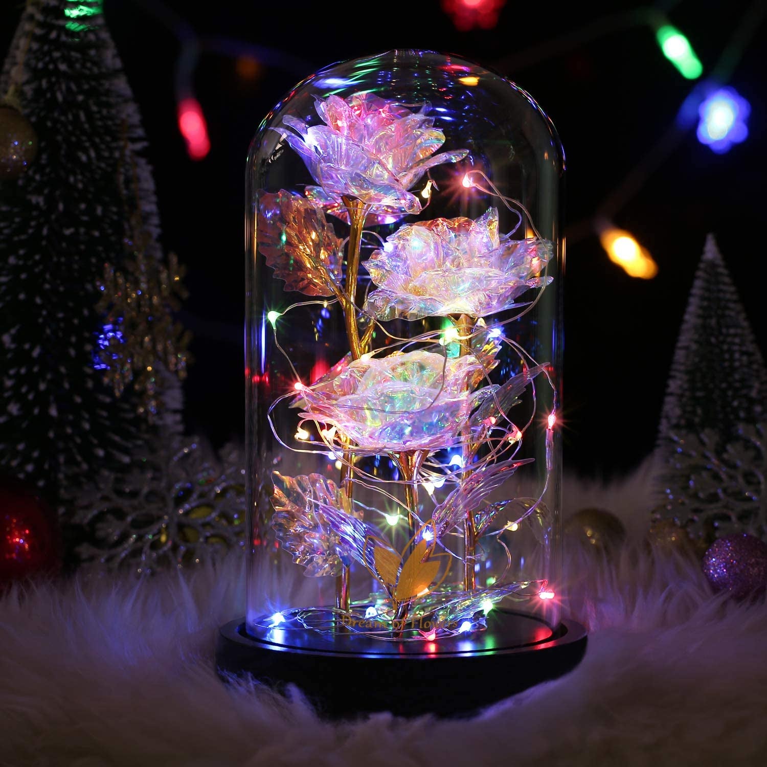 Beauty and the Beast Rose,Birthday Gifts for Women,Colorful Rainbow up Rose in a Glass Dome,Gifts for Mom,Women,Wife'S,Grandma Wife Anniversary,Valentines,Thanksgiving,Christmas,Wedding