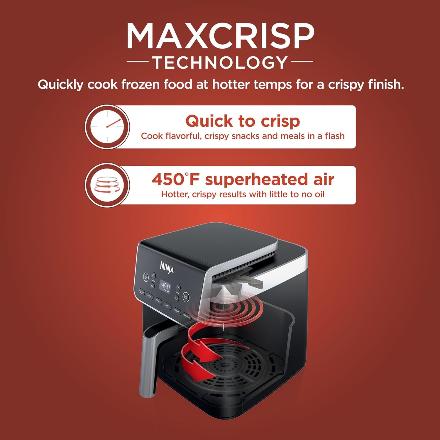 | Air Fryer | 6.5 QT Pro XL Capacity Fits 9Lbs of Wings | 6-In-1 Max Crisp, Air Fry, Roast, Bake, Reheat & Dehydrate | Nonstick Basket, Crisper Plate & Recipe Guide | Grey | AF181