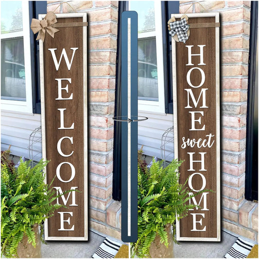 Dual-Sided Tall Welcome Sign for Porch in White