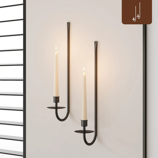 Modern Black Metal Wall Candle Sconces - Set of 2