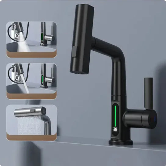 Digital Display Grey Bathroom Faucet