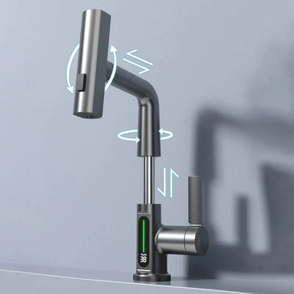 Digital Display Grey Bathroom Faucet