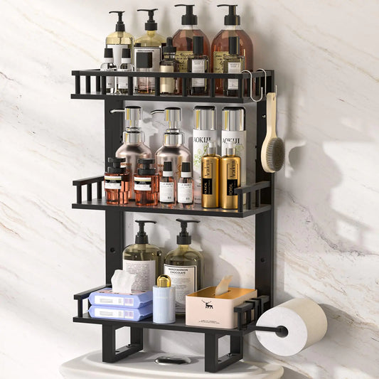 BambooSpace Over WC Storage Unit with Hooks (Black L)