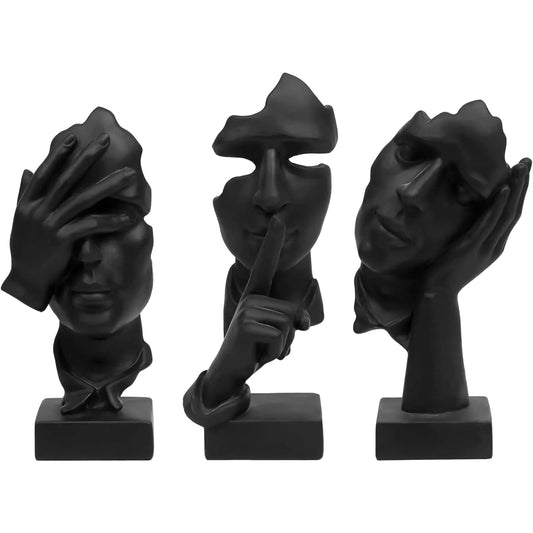 Silent Thinker 3-Piece Statue Set in Black