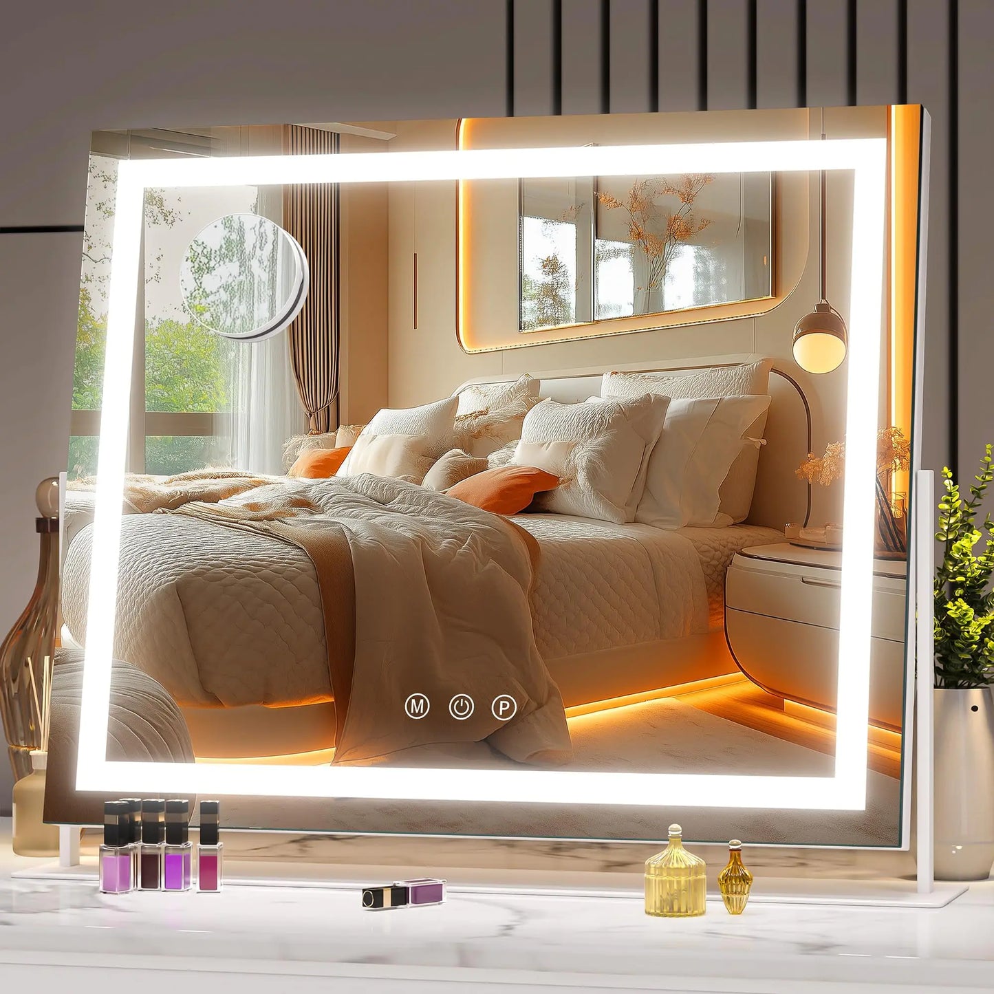 Hasipu Smart LED Vanity Mirror 14" x 12" with 3-Color Lighting
