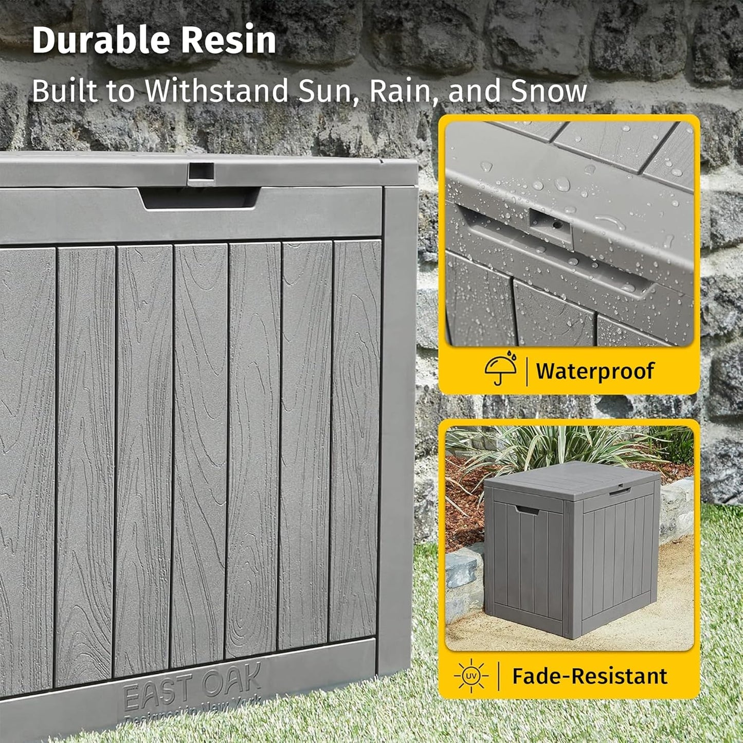 Outdoor Storage Box, 31 Gallon Deck Box Indoor and Outdoor Use, Waterproof Resin Storage Bin for Package Delivery, Patio Cushions, Gardening Tools, Lockable, UV Resistant, Grey