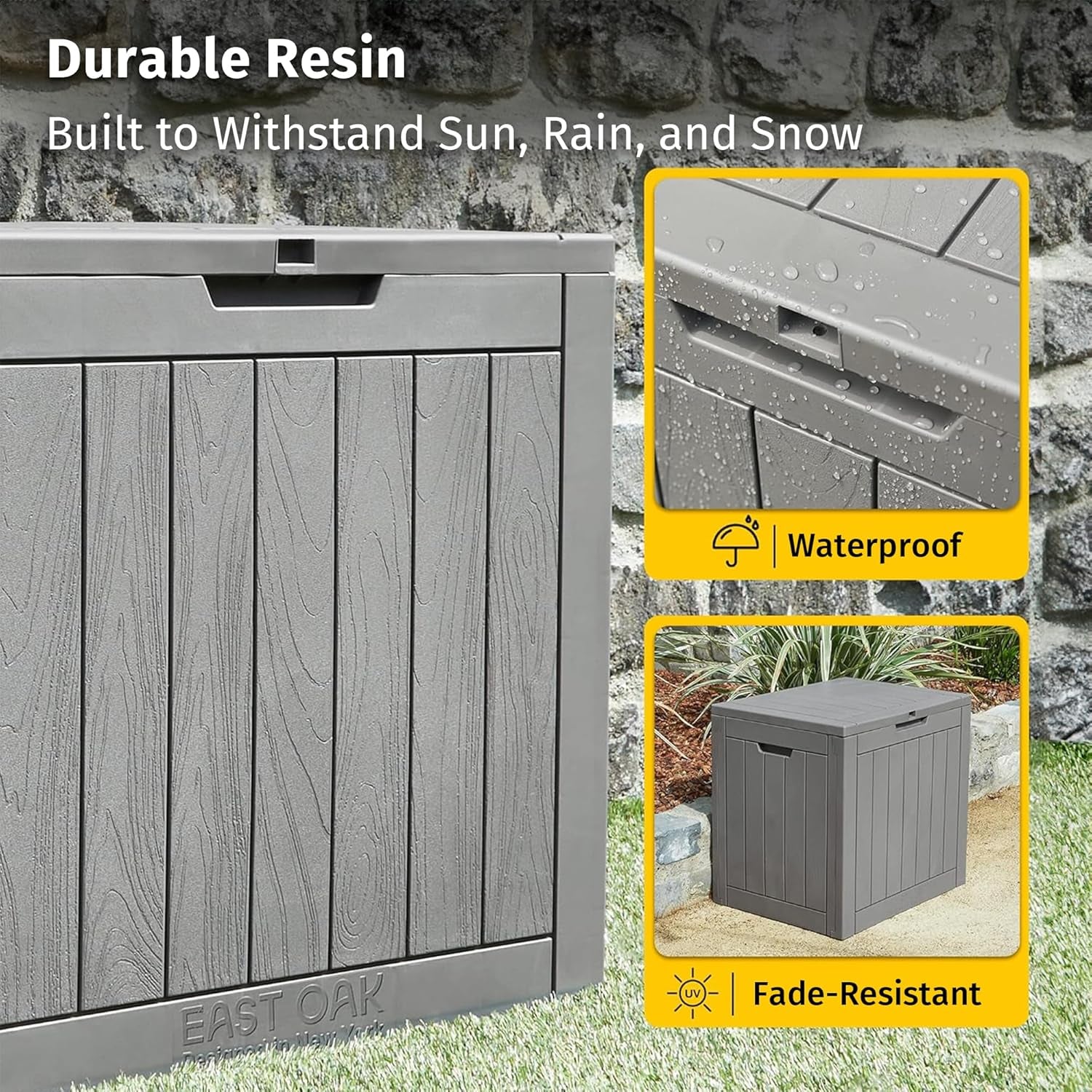 Outdoor Storage Box, 31 Gallon Deck Box Indoor and Outdoor Use, Waterproof Resin Storage Bin for Package Delivery, Patio Cushions, Gardening Tools, Lockable, UV Resistant, Grey