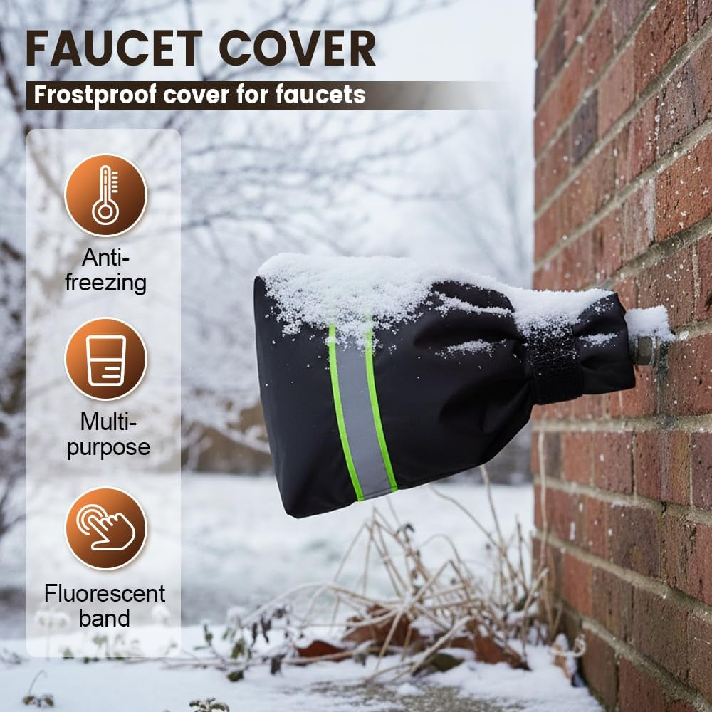 Outdoor Faucet Covers for Winter, 9.8" X 6.3" Insulated Spigot Cover, Waterproof Hose Bib Covers for Freeze Protection, Patio Winterizing Home Must-Have Faucet Cover for outside Yard (Green, 2PC)