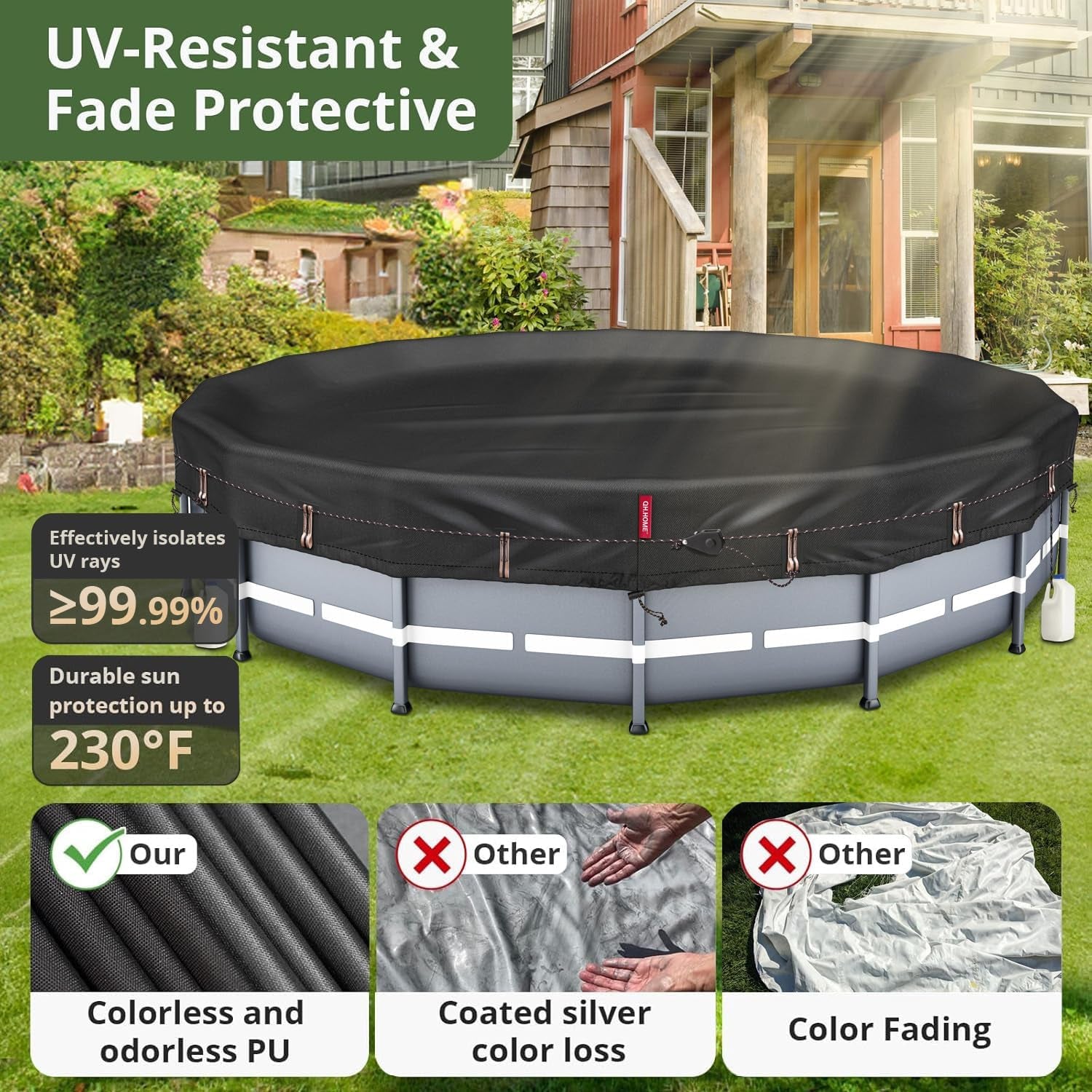 Winter round Pool Cover for 18 Ft Bestway/Intex/Coleman Frame above Ground Pool, [Excellent Windproof ] with Fast Tightening Patented Ratchet& Weight-Bearing Rings,Cold and UV Resistant