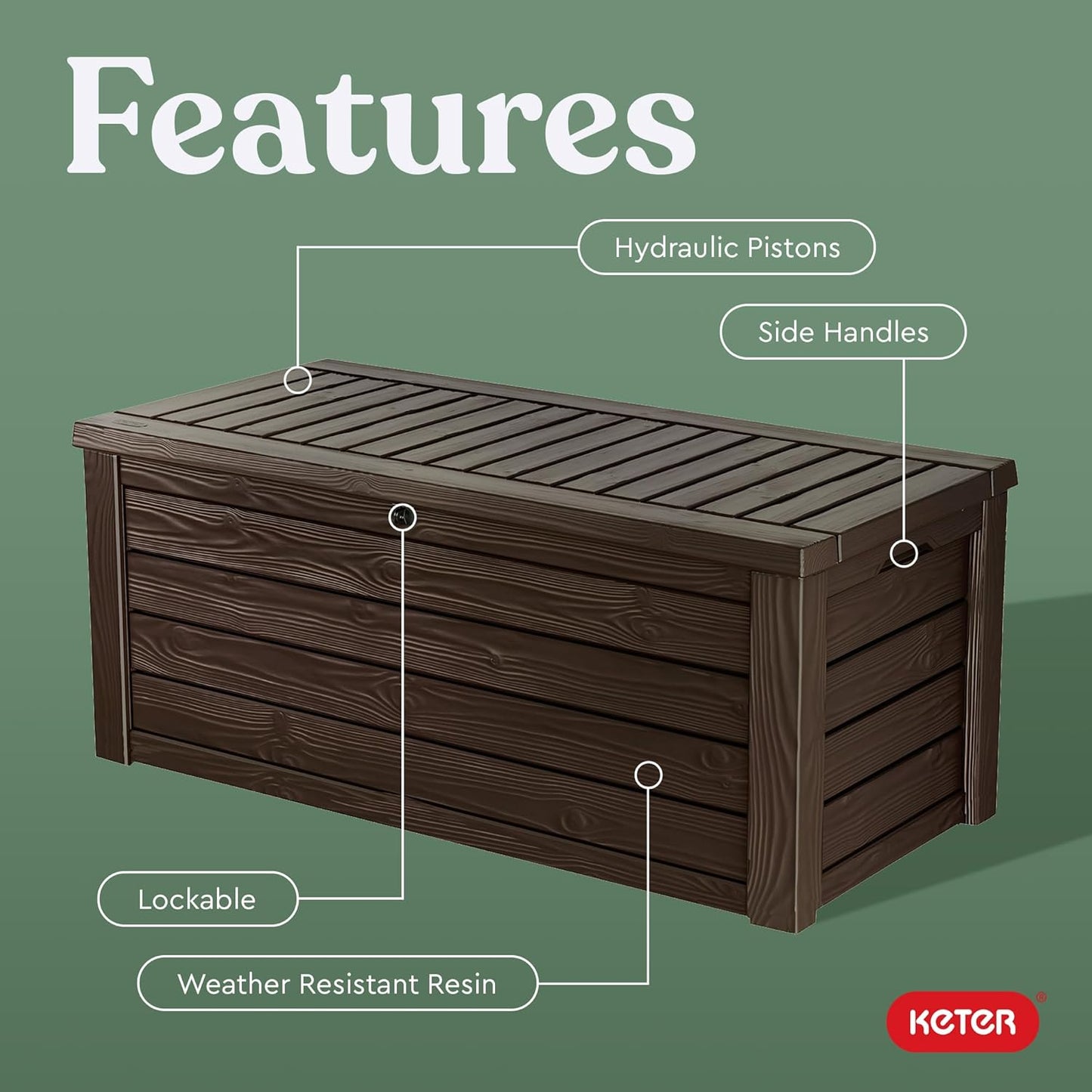 Westwood 150 Gallon Deck Box Organizer, Doubles as 2-Person Bench Seat, Brown – Large Resin Outdoor Storage and Seating with Lockable Lid for Garden, Pool, and Patio