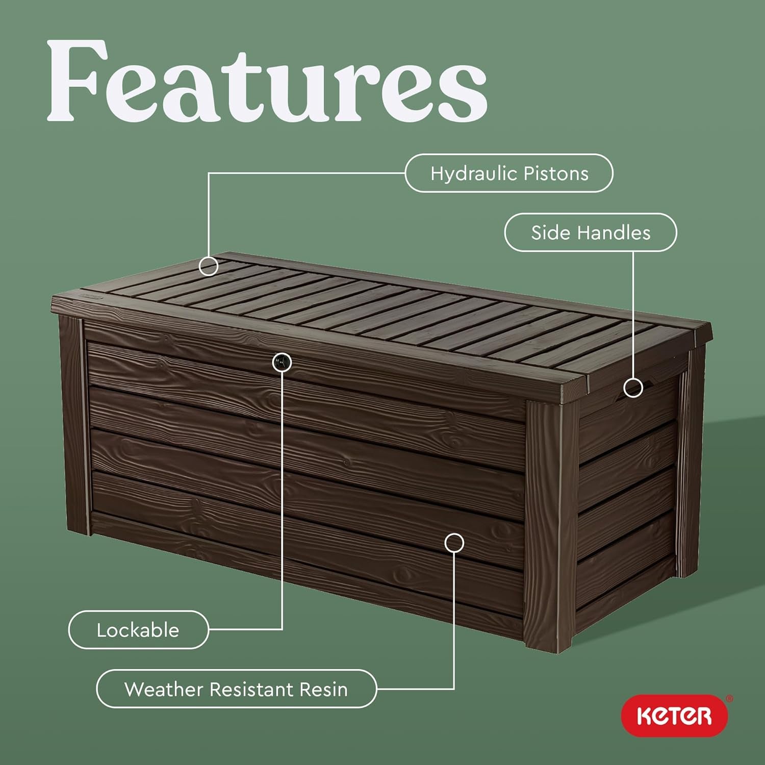 Westwood 150 Gallon Deck Box Organizer, Doubles as 2-Person Bench Seat, Brown – Large Resin Outdoor Storage and Seating with Lockable Lid for Garden, Pool, and Patio