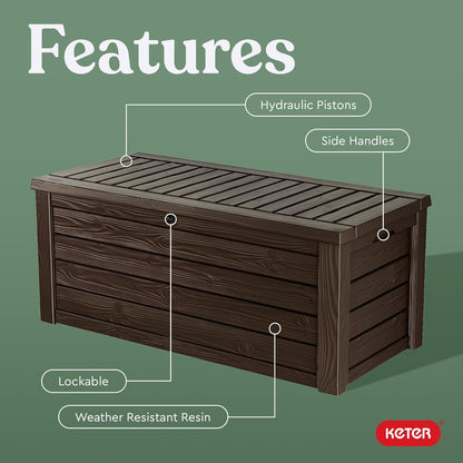 Westwood 150 Gallon Deck Box Organizer, Doubles as 2-Person Bench Seat, Brown – Large Resin Outdoor Storage and Seating with Lockable Lid for Garden, Pool, and Patio