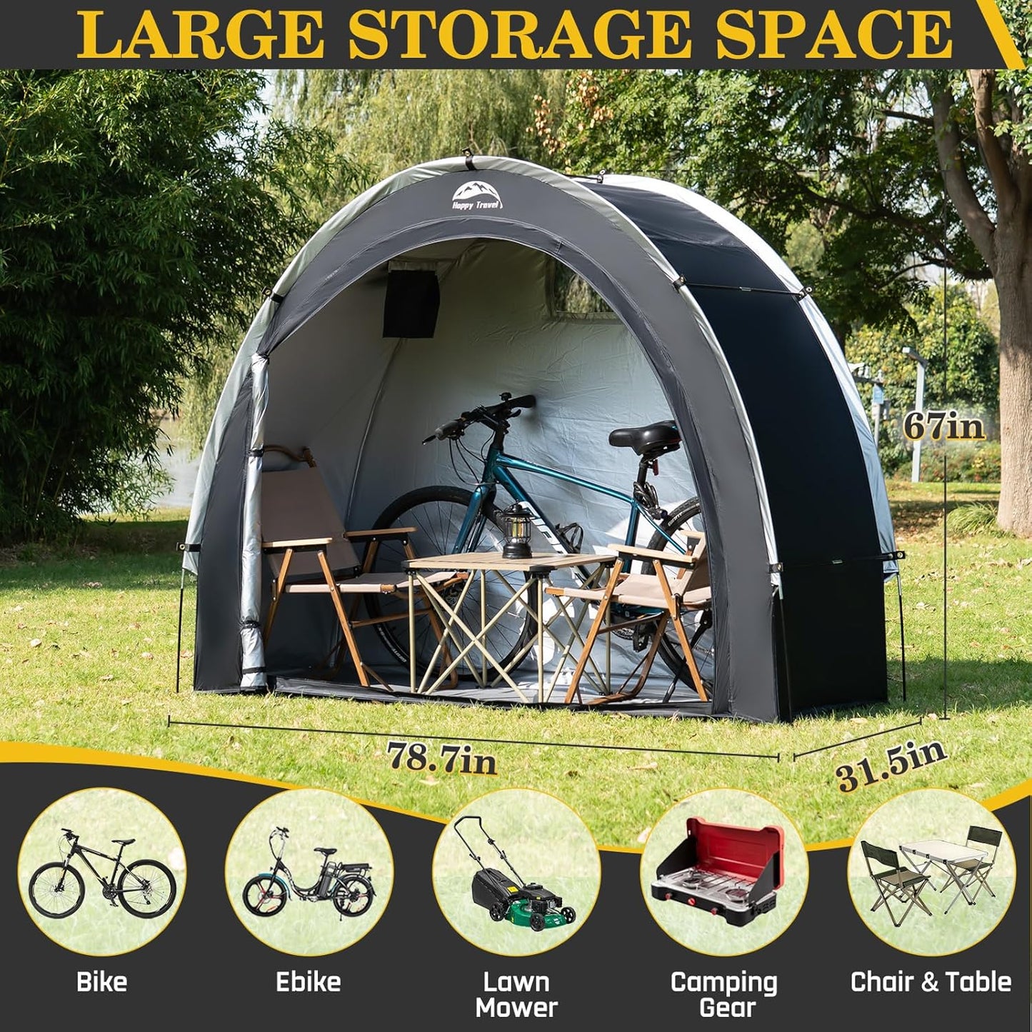 Bike Storage Shed Tent,Outdoor Portable Bicycle Storage Sheds with 210D Oxford Fabric PU4000 Waterproof for 2/3/4/6/8 Bikes,Bike Covers Shelter for Motorcycle,Garden Tools,Toys,Lawn Mower
