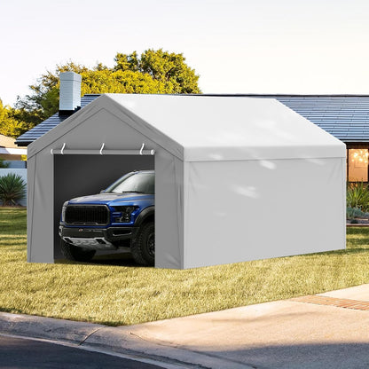 Carport Replacement Canopy Cover Top + Side Wall 10 X 20 Ft, Garage Tent Shelter Tarp Heavy-Duty Waterproof & UV Protected, Easy Installation with Ball Bungees,Grey (Frame Not Included)