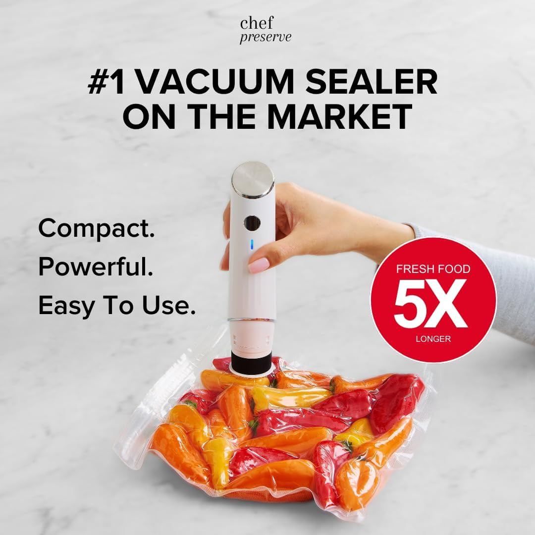 Compact Vacuum Sealer for Food (Vacuum Sealer Machine + 30 Reusable Vacuum Bags) Powerful Handheld Vacuum Sealer Machine, Seal Meal Saver, Portable Food Sealer