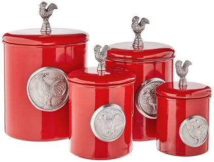 Red Rooster 4-Piece Artisan Canister Set