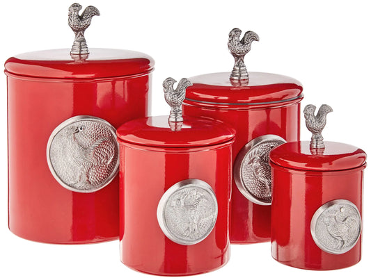 Red Rooster 4-Piece Artisan Canister Set