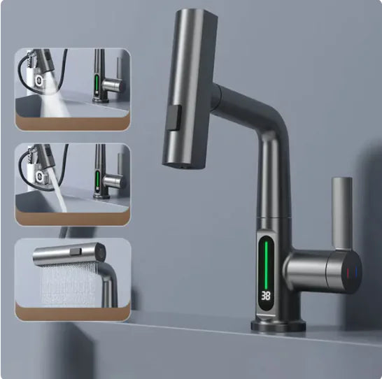 Digital Display Grey Bathroom Faucet